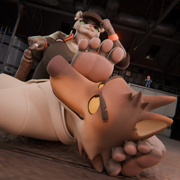 anthro clothing disgruntled dominant dominant_female duo feet female foot_fetish genitals hat headgear headwear humanoid_feet male male/female penis plantigrade ring smug touching_penis warehouse b3ntfield kaylafox_(modeler) valorlynz_(modeler) dreamworks the_bad_guys diane_foxington kitty_kat_(the_bad_guys) mr._wolf_(the_bad_guys) canid canine canis felid feline fox mammal wolf 1:1 3d_(artwork) digital_media_(artwork) hi_res