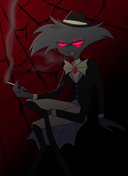 cigarette cigarette_smoke clothed clothing hat headgear headwear holding_cigarette holding_object male multi_eye smoke solo enaic31 hazbin_hotel hellaverse arackniss_(hazbin_hotel) arachnid arthropod demon humanoid spider absurd_res hi_res