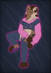 anthro clothed clothing eyewear femboy footwear glasses legwear male partially_clothed paws socks solo thigh_highs thong thong_straps underwear cosmicfluff meme_clothing paggi_outfit hyena mammal absurd_res hi_res meme