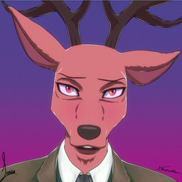 amber_eyes anthro antlers bedroom_eyes bisexual_lighting bisexual_pride_colors blush clothed clothing front_view glistening glistening_eyes horn lgbt_pride looking_at_viewer male narrowed_eyes pride_colors seductive solo uniform upper_body vermilionrenderworks beastars louis_(beastars) cervine deer mammal red_deer hi_res signature