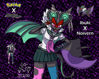 anthro arm_warmers armwear ascot big_ears black_body black_skin bottomwear claws clothing ear_piercing female leg_warmers legwear looking_at_viewer neck_tuft piercing pink_eyes pointed_tail school_uniform skirt solo tuft uniform wings go-two danganronpa danganronpa_2 european_mythology mythology nintendo pokemon spike_chunsoft ibuki_mioda bat dragon generation_6_pokemon human mammal mythological_creature mythological_scalie noivern pokemon_(species) scalie western_dragon wyvern absurd_res hi_res