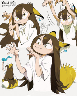 3_toes :3 barefoot blue_piercing blush brown_hair duo ears_down eyelashes feet female fluffy fluffy_tail hair long_hair looking_back pale_skin paws piercing pivoted_ears raised_arms sitting sitting_on_tail tail toes yellow_eyes yogin xiaoman_(yogin) animal_humanoid canid canid_humanoid canine canine_humanoid fox_humanoid humanoid mammal mammal_humanoid 2024 dated digital_drawing_(artwork) digital_media_(artwork) hi_res signature