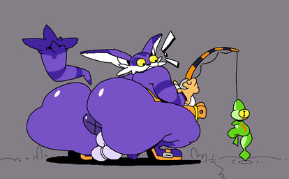 anthro anus backsack balls big_butt big_ears black_eyes black_nose bottom_heavy butt cheek_tuft clothing crouching duo facial_tuft fishing fishing_rod fur genital_raphe genitals glans glistening glistening_butt gloves green_body green_skin green_tail grey_background grey_balls grey_perineum handwear holding_fishing_rod holding_object horizontal_pupils huge_butt huge_ears huge_thighs leg_markings looking_at_another male markings multicolored_body multicolored_ears multicolored_fur nude open_mouth orange_clothing orange_gloves orange_handwear overweight overweight_anthro overweight_male penis perineum pupils purple_body purple_ears purple_fur purple_glans purple_markings purple_stripes purple_tail raphe_(anatomy) rear_view scrotal_raphe simple_background slightly_chubby socks_(marking) solo striped_body stripes tail text thick_thighs three-quarter_view tuft two_tone_ears two_tone_tail white_body white_fur white_inner_ear wide_hips x_anus yellow_sclera superiorfox sega sonic_the_hedgehog_(series) big_the_cat froggy_(sonic) amphibian domestic_cat felid feline felis frog mammal 2026 artist_name colored digital_drawing_(artwork) digital_media_(artwork) shaded