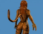 breasts butt female hair red_hair solo stripes tail morgan_cygnus marvel tigra felid mammal pantherine tiger 3d_(artwork) 5:4 digital_media_(artwork)