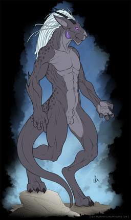 3_toes 4_fingers abs abstract_background animal_genitalia anthro balls barefoot biceps biped black_claws claws countershade_face countershade_torso countershading digitigrade dreadlocks empty_eyes facial_markings feet fingers fully_sheathed fur genitals glowing glowing_eyes glowing_markings grey_balls grey_body grey_countershading grey_spots hair head_markings horn humanoid_hands long_hair long_tail looking_away male markings multicolored_body muscular muscular_anthro muscular_male navel nude obliques paws pecs purple_eyes purple_markings rock serratus sheath side_view snout solo spikes spots spotted_body standing tail toe_claws toes triceps two_tone_tail white_hair aurancreations arkon alien felid mammal pantherine 2014 hi_res signature