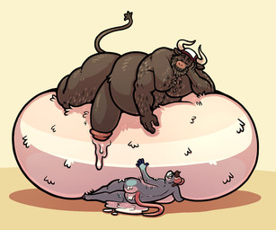 anthro arm_hair beard belly big_belly big_butt big_penis bodily_fluids body_hair butt chest_hair clothing cum cum_from_ass cum_in_ass cum_inflation cum_inside duo eyes_closed eyewear facial_hair genital_fluids genitals glasses hair hand_on_belly hat headgear headwear horn huge_belly huge_penis hyper hyper_belly inflation larger_male leaking_cum leg_hair lying male male/male moobs musclegut muscular on_side overweight overweight_male pecs penis rear_view size_difference smaller_male smile tail tail_tuft thick_thighs trucker_hat tuft joebluefox bovid bovine cattle mammal mouse murid murine rodent absurd_res hi_res