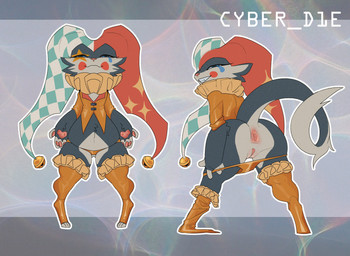anthro anus biped blue_eyes blush_(makeup) butt clenched_teeth clothing clown_makeup coat facial_markings female fluffy fluffy_tail fool's_hat front_view fur genitals grey_body grey_fur hat head_markings headgear headwear jester_outfit legwear looking_at_viewer looking_back markings multicolored_body multicolored_fur panties pawpads paws pink_anus pink_nose pink_pawpads presenting presenting_hindquarters rear_view removing_socks ruff_(clothing) sharp_teeth shortstack shortstack_female simple_background smile solo standing star_(marking) stockings tail taking_off_panties tear_(marking) teeth teeth_showing topwear underwear vulva yellow_clothing yellow_coat yellow_legwear yellow_panties yellow_topwear yellow_underwear cyber_d1e felid feline mammal absurd_res hi_res signature