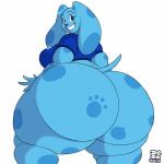 anthro big_butt blue_eyes blue_nose bottomless butt butt_focus clothed clothing female huge_butt long_ears looking_back shirt simple_background smile solo spots topwear white_background dedoarts blue's_clues nickelodeon blue_(blue's_clues) canid canine canis domestic_dog mammal 1:1 2018 digital_media_(artwork) hi_res