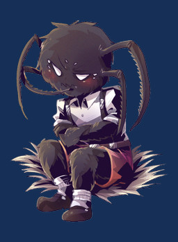 anthro belt biped black_body black_fur blush bottomwear clothed clothed_anthro clothed_male clothing collared_shirt crossed_arms dress_shirt fur male male_anthro narrowed_eyes shirt shorts simple_background sitting solo topwear demachina don't_starve klei_entertainment webber arachnid arthropod spider 2014 digital_media_(artwork)