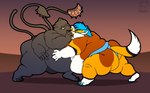anthro duo feeding male male/male overweight overweight_male sumo sumo_wrestler sumo_wrestling calorie kooper_(koopershiba) tkashi canid canine mammal hi_res