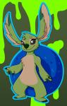 4_fingers 4_toes ambiguous_gender anthro big_ears black_eyes chest_tuft claws experiment_pod eyelashes feet fingers fur green_background green_claws green_nose green_pawpads head_tuft markings neck_markings outline pawpads simple_background smile solo standing toe_claws toes tuft honky_kat disney lilo_and_stitch fan_character alien experiment_(lilo_and_stitch) 2019 digital_drawing_(artwork) digital_media_(artwork) hi_res