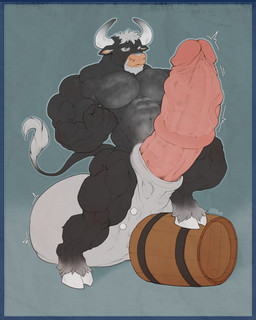 abs animal_genitalia anthro balls barrel big_balls big_muscles big_penis black_body blue_eyes erection front_view furgonomic_piercing furgonomics genital_piercing genitals grey_balls grey_horn grey_sheath horn huge_balls huge_muscles huge_penis humanoid_genitalia humanoid_penis hybrid_genitalia hybrid_penis hyper hyper_balls hyper_genitalia hyper_muscles hyper_penis looking_at_viewer male male_anthro medial_ring medial_ringed_humanoid_penis medial_ringed_hybrid_penis mouth_closed multicolored_horn muscular muscular_anthro muscular_male nude pecs penis piercing pink_penis pose sheath sheath_piercing solo standing two_tone_horn vein veiny_penis white_horn gryblak bovid bovine cattle mammal full-length_portrait hi_res portrait