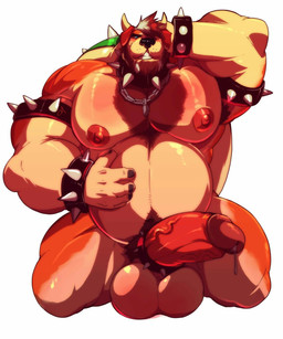5_fingers accessory anthro armband armpit_hair balls bdsm beard belly biceps big_balls big_muscles big_nipples big_pecs big_penis biped black_nose blue_eyes bodily_fluids body_hair bottomless bracelet brown_body brown_hair brown_skin chain clothed clothing cock_ring collar cum erection facial_hair feet fingers foreskin fur genital_fluids genitals hair hand_on_belly hand_on_head horn huge_balls huge_penis humanoid_genitalia humanoid_penis jewelry kneeling lock looking_at_viewer male mostly_nude musclegut muscular muscular_anthro muscular_male nipples nude partially_retracted_foreskin pecs penis penis_accessory penis_jewelry pose precum pubes raised_arm shell simple_background soles solo spiked_armband spiked_bracelet spiked_cock_ring spiked_collar spiked_shell spikes spikes_(anatomy) tan_body tan_skin teeth thick_penis topless vein veiny_penis white_background white_hair komboochie mario_bros nintendo bowser canid canine canis domestic_dog koopa mammal scalie hi_res
