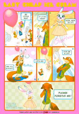 accessory anthro asking asking_another asking_for_forgiveness asking_for_status asking_how balloon balloon_support bar_emanata blush bodily_fluids bottomwear clothed clothing command contact_onomatopoeia describing_another describing_size dialogue different_sound_effects eek emanata fully_clothed fur grey_body grey_fur group hanging_from_balloon holding_balloon holding_object inflatable inflatable_support motion_onomatopoeia name_drop name_in_dialogue necktie onomatopoeia open_mouth open_smile orange_body orange_fur pants question shirt skirt smile sound_effects speech_bubble sweat sweatdrop talking_to_another text throwing_sound_effect topwear yes-no_question mitsuharu_nene third-party_edit disney zootopia judy_hopps nick_wilde canid canine fox lagomorph leporid mammal rabbit red_fox rodent sciurid true_fox 2016 comic english_text hard_translated translated