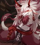 anthro blush fangs female male red_eyes solo teeth white_body shixiexiaomo elsword deborah_(elsword) canid canine canis demon mammal wolf