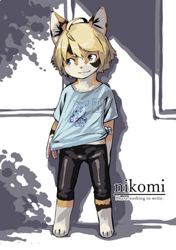 4_toes 5_fingers ahoge anthro bangs barefoot black_bottomwear black_clothing black_pants black_spandex blonde_hair blue_clothing blue_eyes blue_shirt blue_topwear blush bottomwear brown_markings clothed clothing clothing_pull ears_up eyebrows feet fingers fur fur_markings glistening glistening_bottomwear glistening_clothing glistening_pants grey_background hair logo_on_clothing looking_offscreen male markings multicolored_body multicolored_fur orange_body orange_fur pants pink_nose shirt shirt_pull shorts simple_background smile solo spandex spandex_clothing spandex_pants spandex_shorts text tied_shirt tight_bottomwear tight_clothing tight_shorts toes topwear topwear_pull two_tone_body two_tone_fur white_background white_body white_eyebrows white_fur young young_anthro young_male umani furiorid domestic_cat felid feline felis mammal english_text hi_res japanese_text
