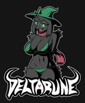 anthro big_breasts bikini black_body breasts clothing coat crossgender eyewear female glasses hat headgear headwear smile solo swimwear text thick_thighs topwear two-piece_swimsuit rakurawr deltarune undertale_(series) ralsei bovid caprine goat mammal hi_res