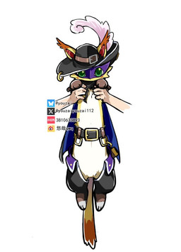 ambiguous_gender anthro belt boots cape clothing footwear fur gloves green_eyes handwear hat headgear headwear holding_another shoes simple_background solo white_background yellow_body yellow_fur youzaiyouzai112 bandai_namco digimon longcat digimon_(species) nyabootmon meme