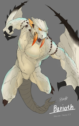 action_pose animal_genitalia anthro attack claws flying genital_slit genitals horn looking_at_viewer male muscular muscular_anthro muscular_male open_mouth pose scales solo tail text tusks white_body white_scales wings yellow_eyes yamato-art capcom monster_hunter mythology barioth dragon flying_wyvern mythological_creature mythological_scalie scalie english_text hi_res signature