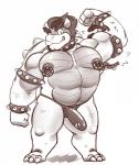 3_toes anthro armband barazoku biceps bracelet clothing collar erection feet flexing jewelry male muscular muscular_anthro muscular_male nipple_piercing nipple_ring nipples pecs piercing ring_piercing solo speedo spiked_armband spiked_bracelet spiked_collar spikes swimwear thong toes underwear buttdawg mario_bros nintendo bowser koopa reptile scalie hi_res