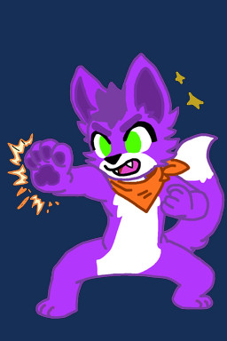 3_toes 4_fingers anthro fangs feet fingers fox_tail fur green_eyes kerchief male motion_lines open_mouth parry paws purple_body purple_fur simple_background solo sparkles teeth toes transparent_background only_cats catswell felid mammal 2:3 alpha_channel hi_res