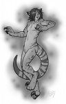 anthro biped male simple_background solo white_background onnanoko thumbclawz thaylo mammal marsupial thylacoleo vombatiform digital_media_(artwork) full-length_portrait greyscale monochrome portrait