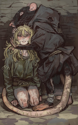 anthro clothing duo eyes_closed female fur hair kneeling looking_at_viewer male scar tail whiskers mossa warhammer_(franchise) human mammal murid murine rat rodent skaven hi_res