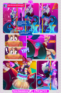 abdominal_bulge anal anal_orgasm anal_penetration balls being_watched belly belly_expansion belly_inflation big_balls big_belly big_penis bloated bodily_fluids bulge clothing covering covering_mouth cum cum_drip cum_inflation cum_inside cum_splatter cum_string cumshot deep_penetration digitigrade dominant dominant_male dripping ejaculation endless_orgasm erection excessive_cum excessive_genital_fluids exhibitionism expansion eyewear futuristic genital_fluids genitals glasses handpaw hands-free huge_balls huge_belly huge_penis hyper inflation inside looking_at_another male male/male male_penetrated male_penetrating male_penetrating_male multiple_poses naughty_face non-euclidean_sex nude organs orgasm panties paws penetrable_sex_toy penetration penile penile_penetration penis penis_in_ass portal portal_fleshlight portal_panties portal_ring portal_sex pose public public_exposure public_nudity public_sex resisting_orgasm sex sex_toy size_difference sloshing_belly stomach thinking_with_portals underwear foxinuhhbox side_effects(comic) blip_(foxinuhhbox) olli_(braeburned) redgie_(foxinuhhbox) camelid canid canine fox hyena llama mammal comic digital_media_(artwork) hi_res