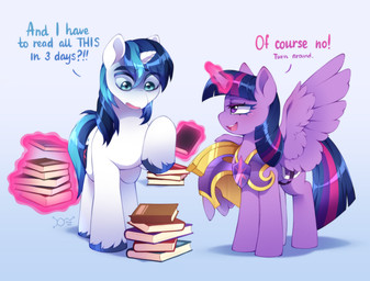 armor blush book duo female feral fetlocks hooves horn magic male simple_background telekinesis text wings dread seurnik friendship_is_magic hasbro my_little_pony mythology shining_armor_(mlp) twilight_sparkle_(mlp) equid equine mammal mythological_creature mythological_equine unicorn winged_unicorn absurd_res english_text hi_res