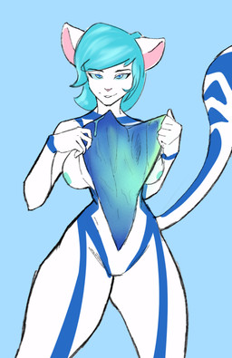5_fingers anthro blue_body blue_eyes blue_hair blue_nipples blue_scales bodysuit clothing female fingers food fruit fur fur_markings hair hollow_body lime long_tail machine markings multicolored_body multicolored_fur nipples pink_nose plant scales short_hair simple_background skinsuit solo suit suit_transformation tail tight_clothing transformation unusual_anatomy dharmony electri_kitty android animate_inanimate domestic_cat felid feline felis humanoid living_clothing mammal robot digital_drawing_(artwork) digital_media_(artwork) flat_colors