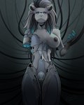 1_missing_limb anthro black_sclera blue_eyes breasts cybernetics decayed female hair inner_ear_fluff looking_at_viewer machine multicolored_hair nipples solo tuft two_tone_hair sofi_harper cyborg 4:5 absurd_res hi_res