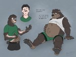 anthro arm_support asking_self backward_arm_support belly brown_body brown_fur brown_hair claws clothed clothing describing_self dialogue fur hair hand_on_belly human_to_anthro male overweight overweight_anthro overweight_male sitting solo species_transformation standing surprise talking_to_self text toe_claws transformation transformation_sequence verbal_reaction_to_tf weight_gain worried brownsdragon bear brown_bear human mammal ursine absurd_res english_text hi_res sequence