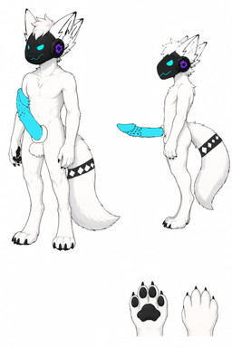 4_ears anthro big_penis erection fluffy fluffy_tail genitals machine male multi_ear penis solo tail frostbiteck frostbite_hagenfrost protogen 2:3 hi_res model_sheet