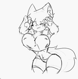 anthro big_breasts big_tail bouncing_breasts breasts clothed clothing dancing female inner_ear_fluff nipple_outline pawpads shy solo tail tuft qavc caramelldansen animated animated_gif low_res meme short_playtime