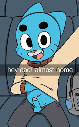 anthro balls camera_view clothed clothing clothing_lift dick_pic erection genitals humanoid_genitalia humanoid_penis implied_incest male navel open_mouth penis shirt shirt_lift shota solo text topwear young young_anthro young_male boxtop cartoon_network snapchat the_amazing_world_of_gumball gumball_watterson domestic_cat felid feline felis mammal english_text