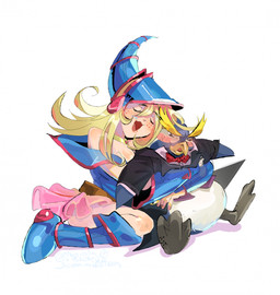 anthro beak blush bottomwear bow_tie clothed clothing duo featureless_crotch feet female hug hugging_another hugging_from_behind male male/female membrane_(anatomy) skirt suit toes webbed_feet grech4 konami yu-gi-oh! dark_magician_girl nightmare_penguin avian bird duel_monster human mammal penguin hi_res