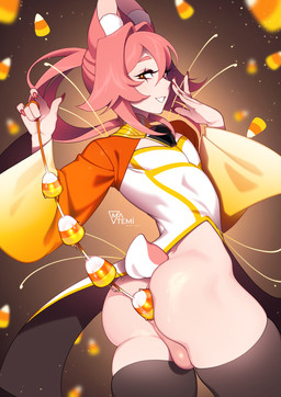 5_fingers anal_bead_pull anal_beads animal_ears anus big_butt biped butt clothed clothed_humanoid clothed_male clothing femboy fingers hair humanoid_hands looking_at_viewer looking_back looking_back_at_viewer male male_humanoid pink_ears pink_hair sex_toy solo standing white_clothing matemi animal_humanoid humanoid hi_res