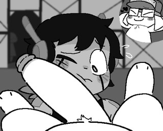 anthro big_penis black_hair blush bodily_fluids clothed clothing detailed_background duo erection eyewear face_squish first_person_view genitals goggles grey_background greyscale_background hair hat headgear headwear machine male male/male nude paws penis penis_on_face scarf shirt simple_background smile squish sweat tank_top topwear zlut385 cave_story jack_(cave_story) quote_(cave_story) android lagomorph leporid mammal mimiga rabbit robot 5:4 digital_media_(artwork) greyscale hi_res monochrome pixel_(artwork)