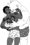 anthro blush clothing duo eyes_closed heart_symbol hug hugging_another hugging_from_behind humanoid_hands licking male male/male slightly_chubby tongue tongue_out underwear nekokat42 one_piece bepo_(one_piece) trafalgar_law bear human mammal minkmen_(one_piece) polar_bear ursine 2023 monochrome