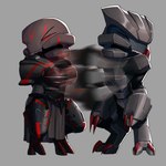 armor black_armor boob_armor chibi duo facial_markings female head_markings male male/female markings punch leafjuly halo_(series) microsoft xbox_game_studios jega_'rdomnai xyda alien sangheili 1:1 absurd_res hi_res