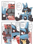 3:4 balls black_body black_fur blue_body blue_fur blush bodily_fluids censor_bar censored comic dialogue duo english_text erection fangs fellatio fur generation_4_pokemon generation_7_pokemon genitals good_boy green_eyes hard_translated hi_res incineroar ineffective_censorship lucario male male/male nintendo open_mouth oral penile penis pokemon pokemon_(species) pu_sukebe red_body red_eyes red_fur saliva sex sitting speech_bubble tears teeth text third-party_edit thought_bubble tongue tongue_out translated translucent yellow_body yellow_fur