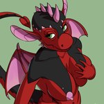 4cus95 anthro big_breasts breasts dragon female hair hi_res horn long_ears mythological_creature mythological_scalie mythology red_body red_hair red_skin scalie solo tail wings