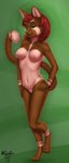 4_toes :3 breasts brown_body brown_fur claws digitigrade eyebrows feet female front_view fur genitals green_background green_eyes hair hand_on_hip lacrimal_caruncle legs_together looking_at_viewer navel nipples nude on_one_leg pink_nose pussy raised_eyebrows raised_foot raised_tail red_hair short_hair simple_background solo standing tail toes white_body white_fur mushbun domestic_cat felid feline felis mammal 2017 absurd_res full-length_portrait hi_res portrait