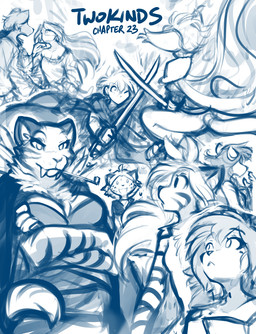 anthro breasts casual_nudity clothing crossed_arms ears_up eyebrows fangs featureless_breasts female fur group hair holding_melee_weapon holding_object holding_sword holding_weapon male melee_weapon nude nude_anthro nude_female one_eye_closed open_mouth raised_eyebrows spots standing striped_body striped_fur stripes sword tail teeth weapon conditional_dnp tom_fischbach twokinds flora_(twokinds) kathrin_vaughan keith_keiser maeve_(twokinds) maren_taverndatter matriarch_dahlia natani sythe_(twokinds) trace_legacy basitin canid canine canis felid feline human keidran mammal pantherine tiger wolf 2025 blue_and_white cover cover_art cover_page monochrome sketch