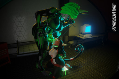 anthro areola bodily_fluids bodysuit breasts caught clothing collar colored_cum corruption cum cum_inside cum_overflow dominant dominant_anthro dominant_gynomorph dominant_intersex ejaculation exposed_breasts fellatio female futuristic_clothing genital_fluids genitals green_hair gynomorph hair intersex kidnapping latex latex_clothing latex_skinsuit leash leash_pull leashed_collar looking_down looking_down_at_another mind_break nipples oral penile penis pink_areola pink_nipples restrained restrained_legs restraints sex skinsuit submissive submissive_anthro submissive_female tight_clothing torn_clothing unusual_bodily_fluids unusual_cum unusual_genital_fluids wearing_collar renceifer aozorart_(modeler) mayosplash_(modeler) renceifer_(modeler_and_rigger) kate_(itskeichii) vex_(alibiwolf) canid canine canis caracal caracal_(genus) felid feline jackal mammal 3:2 3d_(artwork) digital_media_(artwork) hi_res
