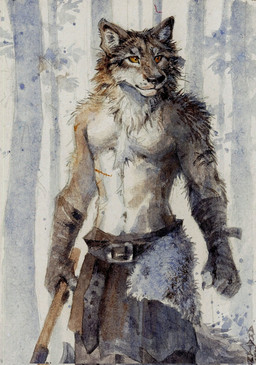 anthro arm_tuft arm_wraps athletic athletic_anthro athletic_male axe bottomwear brown_body brown_fur clothed clothing detailed_background front_view fur holding_axe holding_object leather leather_bottomwear leather_clothing male multicolored_body multicolored_fur neck_tuft orange_eyes outside plant pointy_ears prick_ears scar shoulder_tuft solo toony topless topless_anthro topless_male tree tuft two_tone_body two_tone_fur whisker_spots white_body white_fur wraps akatan_art canid canine canis mammal wolf 2025 detailed hi_res painting_(artwork) portrait signature three-quarter_portrait traditional_media_(artwork)