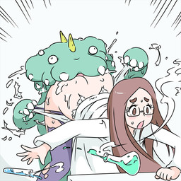 ambiguous_gender anal attack beaker blush brown_hair clothing coat duo eyewear female female/ambiguous front_view fumes glasses green_body hair lab_coat laboratory laboratory_equipment laboratory_glassware looking_away oral rimming scientific_instrument sex shocked shredding simple_background topwear torn_clothing white_background big_bomber human mammal monster 1:1 2020 comic hi_res male_(lore)
