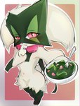 anthro female food looking_at_viewer offering_to_viewer perspective pose salad simple_background solo noconcession nintendo pokemon felid feline generation_9_pokemon mammal meowscarada pokemon_(species) absurd_res hi_res pinup