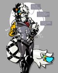 anthro bulge bulge_grab detailed_bulge fur latex latex_transformation male null_bulge prosthetic prosthetic_leg prosthetic_limb solo speech_bubble text transformation white_body white_fur d682 mihoyo zenless_zone_zero von_lycaon cheetah felid feline mammal 4:5 english_text hi_res