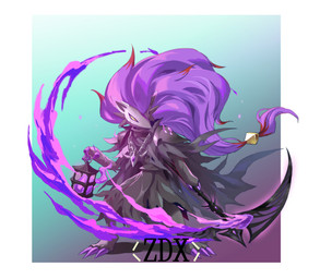 ambiguous_anthro ambiguous_gender amethyst_(gem) anthro armor big_hair black_clothing black_robe border cape chain_necklace claw_fingers claw_toes claws clothed clothing colored_fire digitigrade finger_claws fire front_view fully_clothed gem gradient_background hair headgear helmet highlights_(coloring) holding_lantern holding_melee_weapon holding_object holding_polearm holding_scythe holding_weapon jewelry melee_weapon necklace polearm purple_claws purple_fire purple_hair red_highlights robe scythe simple_background solo standing toe_claws torn_cape torn_clothing torn_robe warrior weapon weapon_swing weapon_trail white_border zdx nintendo pokemon generation_5_pokemon pokemon_(species) shiny_pokemon zoroark 2024 absurd_res hi_res